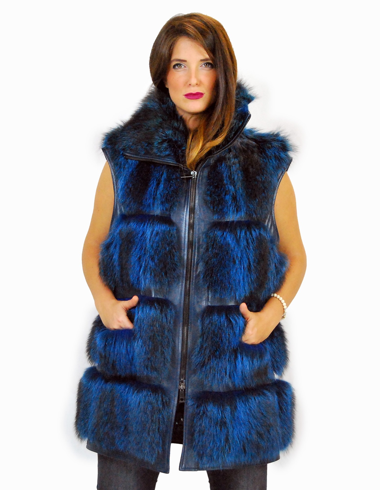 48 Blue marmot sleeveless fur shaded with сурка мех Murmeltierfell marmot fur