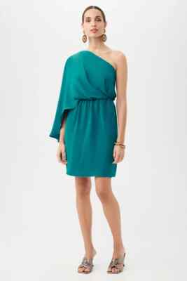 TRINA TURK Teal One Shoulder Drapey Amal Dress Sz 2 NWT $278 wedding party