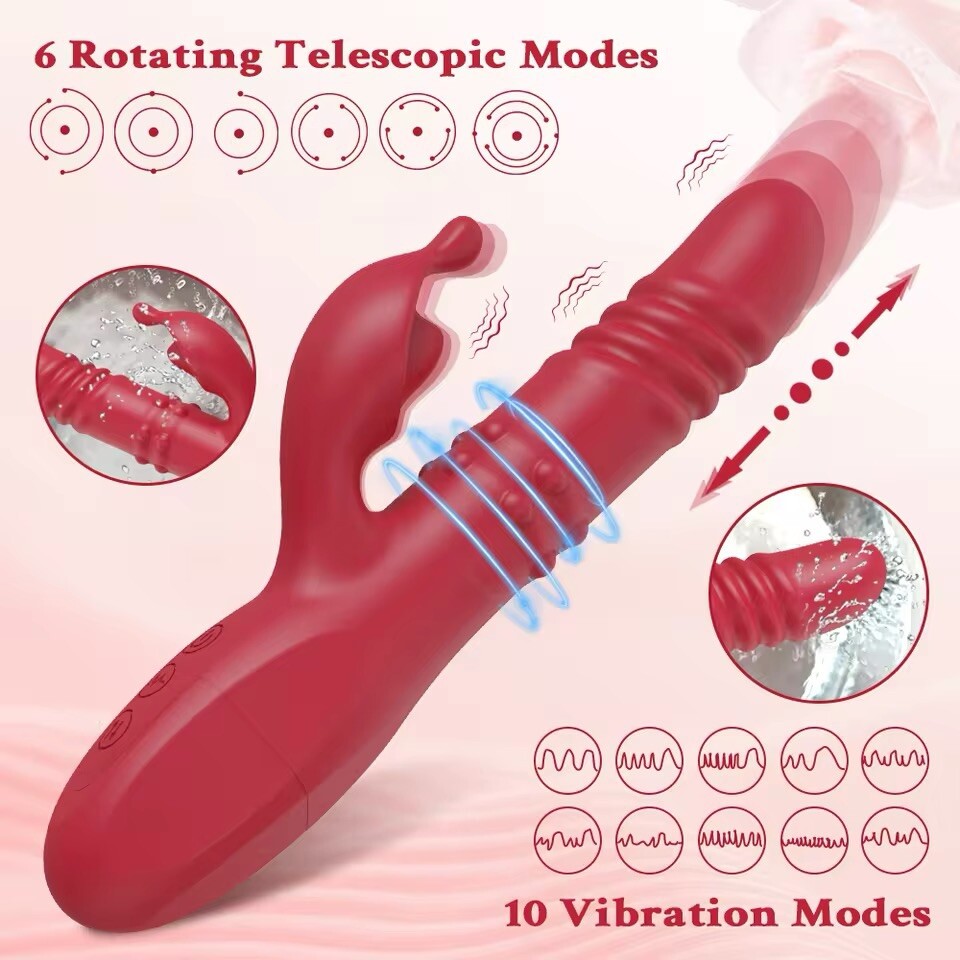 Vibrator-G-Spot-Nippel-Klitoris-Stimulator-Stieß-Teleskop-Rotierenden-Dildo-