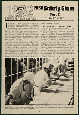Ford 1932 Safety Glass Triplex Laminated Part II Vintage Pictorial Article 1978