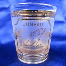 Juneau, Alaska SHOT GLASS Culver MCM 22kt Gold Mid Century Modern Made in USA!