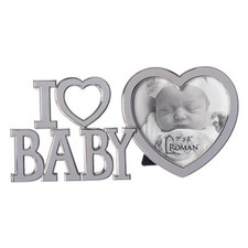 I Heart Baby Cutout Design Polished Silver Tone 7 x 7 Zinc Alloy Photo Frame