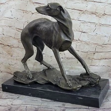Vintage ART DECO Genuine BRONZE GREYHOUND Whippet DOG STATUE Old DESK SCULPTURE