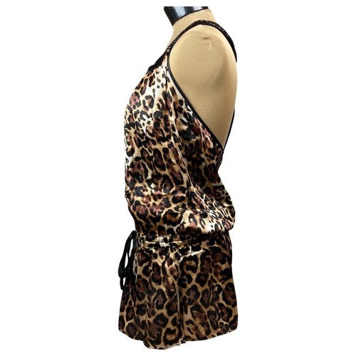 Bebe Womens T-back Sleeveless Tunic Top Leopard Print Beaded Neckline Size M - Picture 23 of 24