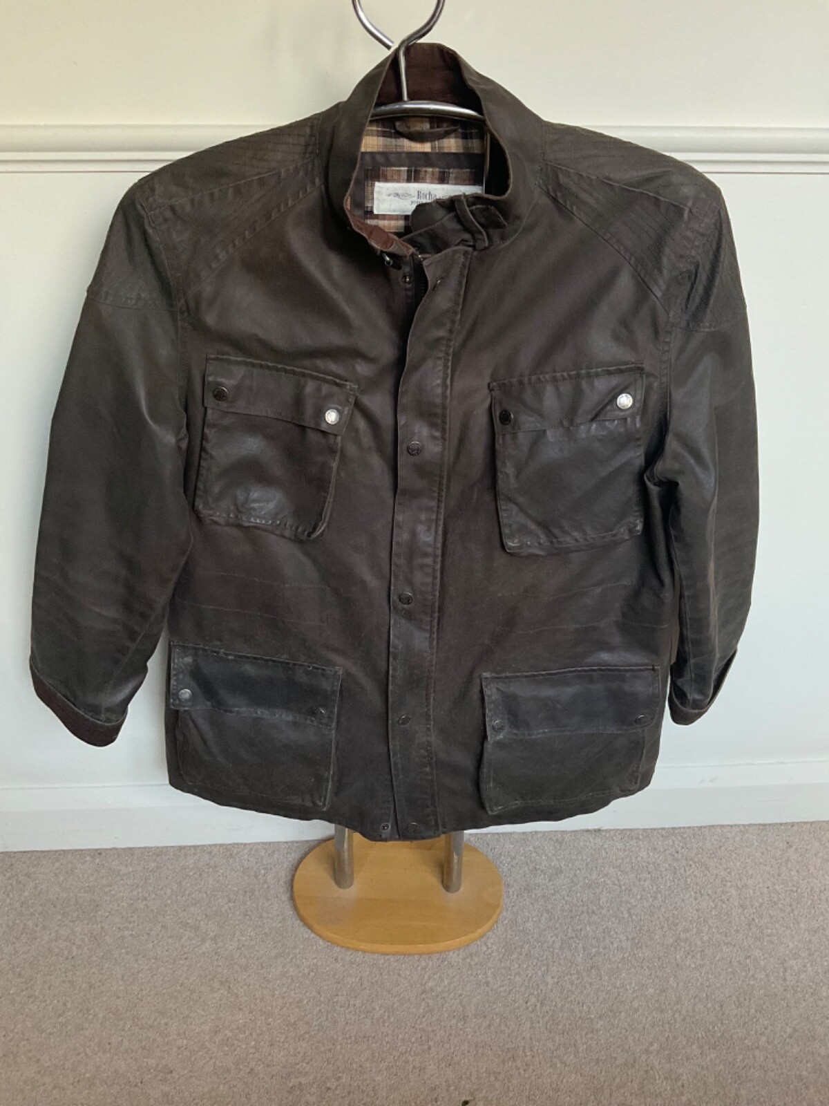 Mens John Rocha Brown / Green Wax Jacket XL Cotton Waxed Coat Fully Lined