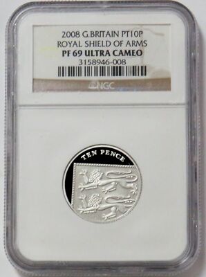 2008 PLATINUM GREAT BRITAIN 184 MINTED 10 PENCE ROYAL SHIELD OF