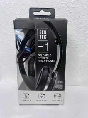 Gen Tek H1 Foldable Stereo Headphones Black/Silver Built In Mic 3.5MM Jack