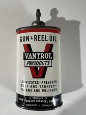 Vintage Vantrol Gun & Reel Oil Handy Oiler Lead Top 3 Oz Tin Litho Oil Can