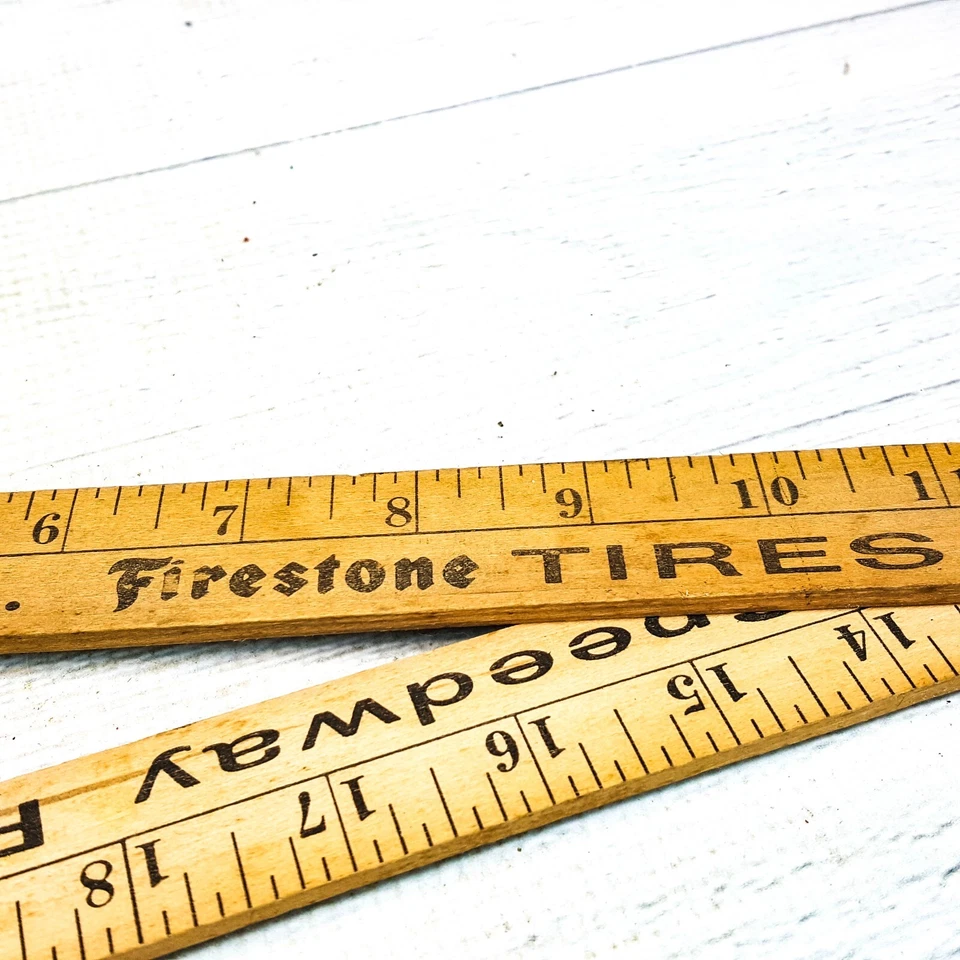 Regla plegable de madera para neumáticos Firestone de colección Speedway autopista de peaje seguridad Foto 3 de 4