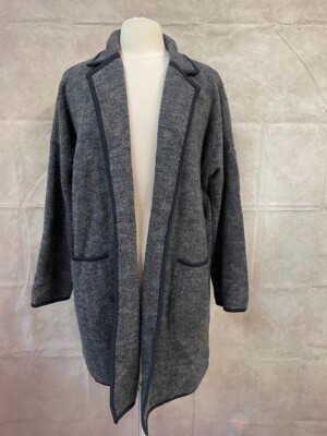 Madewell Women's Grey/Black Herringbone Cotton Cardigan Sweater Coat Size S 