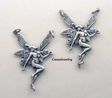 #0002 ANT'D .925 SILVER PLATED 2 RING NYMPH/FAIRY W/BOTTOM DROP HOLE - 2 Pcs