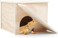 Large Bearded Dragon Hide Cave Wooden Lizard Hideout with Climbing Ramp Repti...