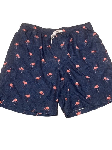 Costume da bagno uomo SHEIN blu navy con fenicotteri rosa foderato con tasche XXL - Foto 1 di 4