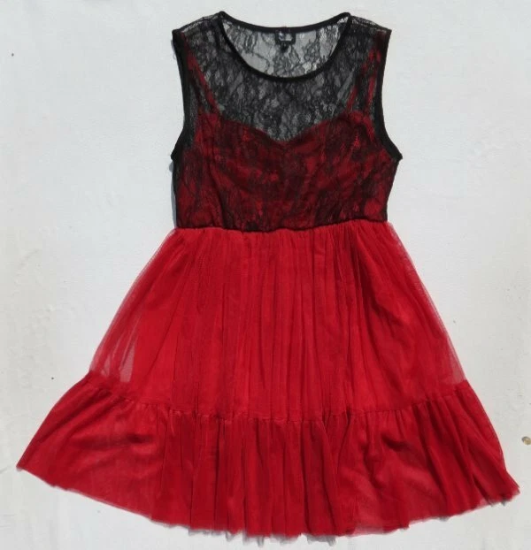 HALLOWEEN COSTUME Women’s Red & Black Mesh Lace Baby Doll Dress US M L - Image 4 of 4