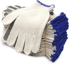 EvridWear Cotton Polyester String Knit Work Gloves With One Side Dots, 12 Pairs