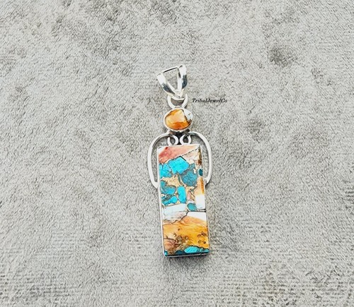 925 Sterling Silver Oyster Turquoise Pendant Handmade Item Gemstone Pendant Gift - Picture 2 of 8