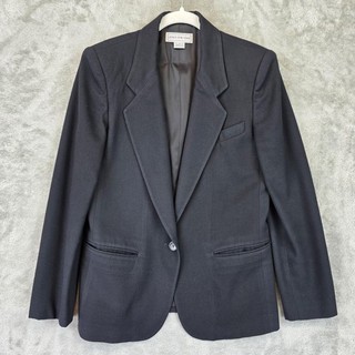 Jones New York Blazer Womens 8 Black 100% Wool 1 Button Notch Lapel Made USA VTG