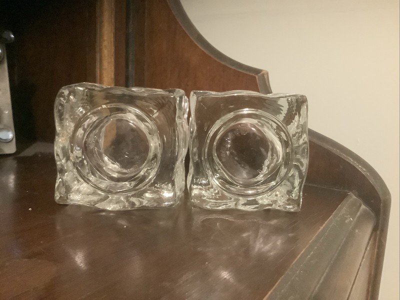 Pair Candle Holders Ice Cube Square Votive 3” Square