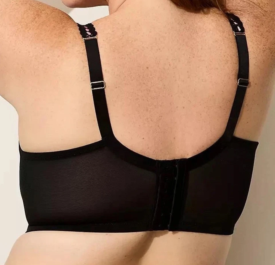 Cacique 丝带槽长绳 Boost Plunge 文胸 48DD 黑色花卉 NWT $78.95 — 第 3/4 张图片