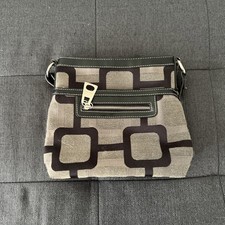 Nine West Shoulder Bag Black Brown Canvas Geometric Pattern Square Purse