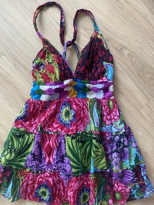Desigual Designer Top Bustier XS Blumen Sommer Flower Stickerei Damen Baumwolle