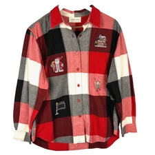 VTG Women Christmas Long Sleeve Button Up Embroidered Shirt Sz L Lemon Grass