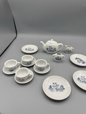 Vintage Miniature Blue White Tea Set Doll Child Size Porcelain 14 Pc READ