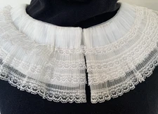 vintage handmade collar 4"w knife pleat chiffon+lace 4 tiers ivory 22" neck edge