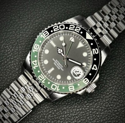 Custom 40mm Righty  Sprite'' GMT Style Mod Watch w/ NH34 Automatic Movement