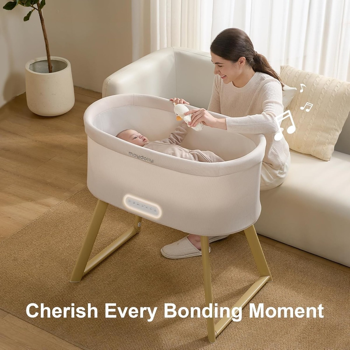 Maydolly Smart Soothing Baby Bassinet,Cry-Detection,Auto-Rocking 