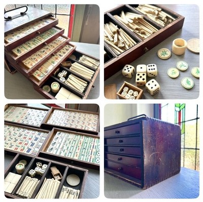 Wow! Antique Chinese Mahjong Set Bone & Bamboo Tiles - 284 Pieces in Total
