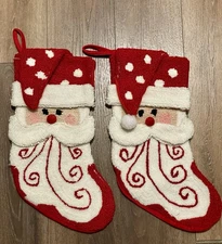 Boston International Set 2 CHRISTMAS STOCKINGS 17” Chenille Santa Clause Hanging