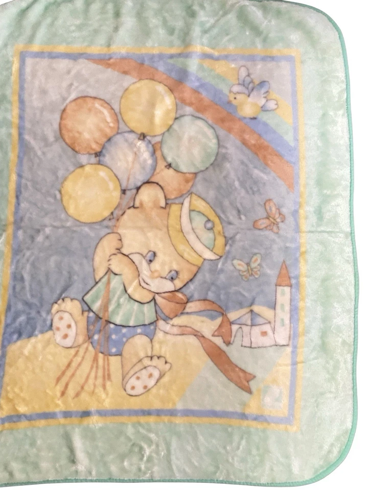 "Manta polar para bebé vintage Novatex Bear sosteniendo globos 52""X 41""" Foto 2 de 4