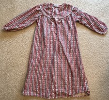 Lanz of Salzburg Classic Tyrolean Red  Blue Hearts 44" Flannel Nightgown S