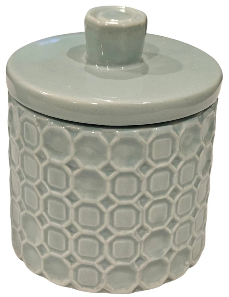 ¡NUEVO! Dispensador de jabón y tarro cubierto de baño "Medallón Groovy" cerámica verde menta Foto 3 de 4