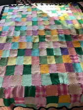 Knitted Patchwork Hand Tied Colorful Boho Afghan Throw Handmade Vintage 60x47