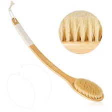​​​​Bath Body Brush Shower, 22" Super Long Curved Bamboo Handle Antiskid Back...