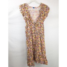 Floral Short Sleeve Babydoll Dress Size L Ruffle Cottagecore Romantic Garden