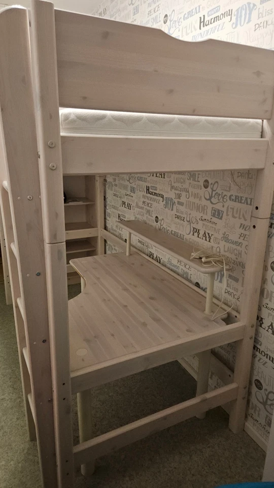 Kinder-/Jugend-Hochbett PIRAT, 90x200 cm, weiß, Massivholz, mit Schreibtisch - Bild 2 von 4