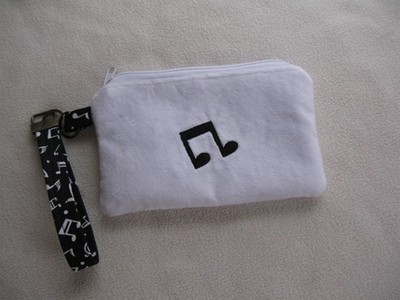 Fuzzy music note zippered wristlet handmade