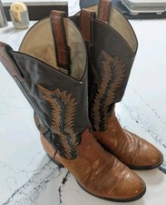 Vintage Larry Mahan Lizard Skin Two Tone Cowboy Boots Size 8D Made In USA Exotic