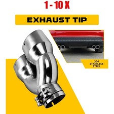 1-10 Dual Pipe Exhaust Tail Pipe Tip 2.5'' In Clamp/Weld-on Muffler Tip Silver N