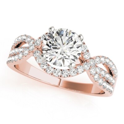 1.39 Ct Round Cut Lab Created Diamond Engagement Ring 14K Solid Rose Gold B