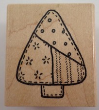 Azadi Earles E518 Patchwork Christmas Tree Stitched Holiday Wooden Rubber Stamp