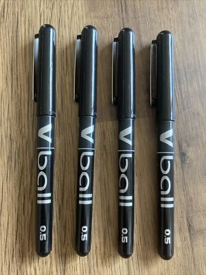 Pilot V-Ball 0.5mm Pure Liquid Ink Rollerball Pens Black, PKT 4 PENS (BRAND NEW)