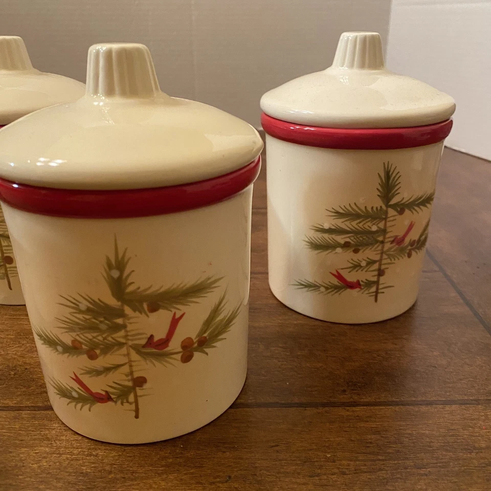 Hallmark Canela Vela Invierno Navidad Cardenal Pájaro Tarro Cerámico Lote de 4 A19 Foto 2 de 4