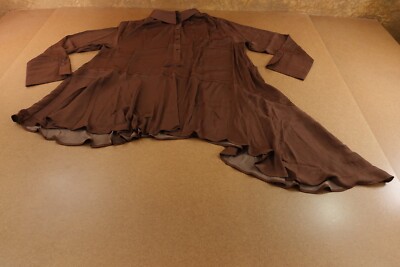 DG2 Diane Gilman Womens Size 1X Brown Long Sleeve Ruffle Button-Up Tunic Top New