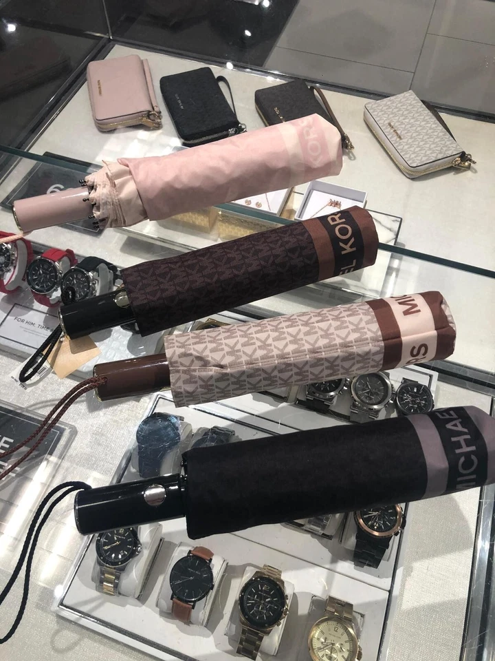 Paraguas Michael Kors Mujer Dama Diseñador Estilo MK Firma Moda Para Lluvia Foto 2 de 4