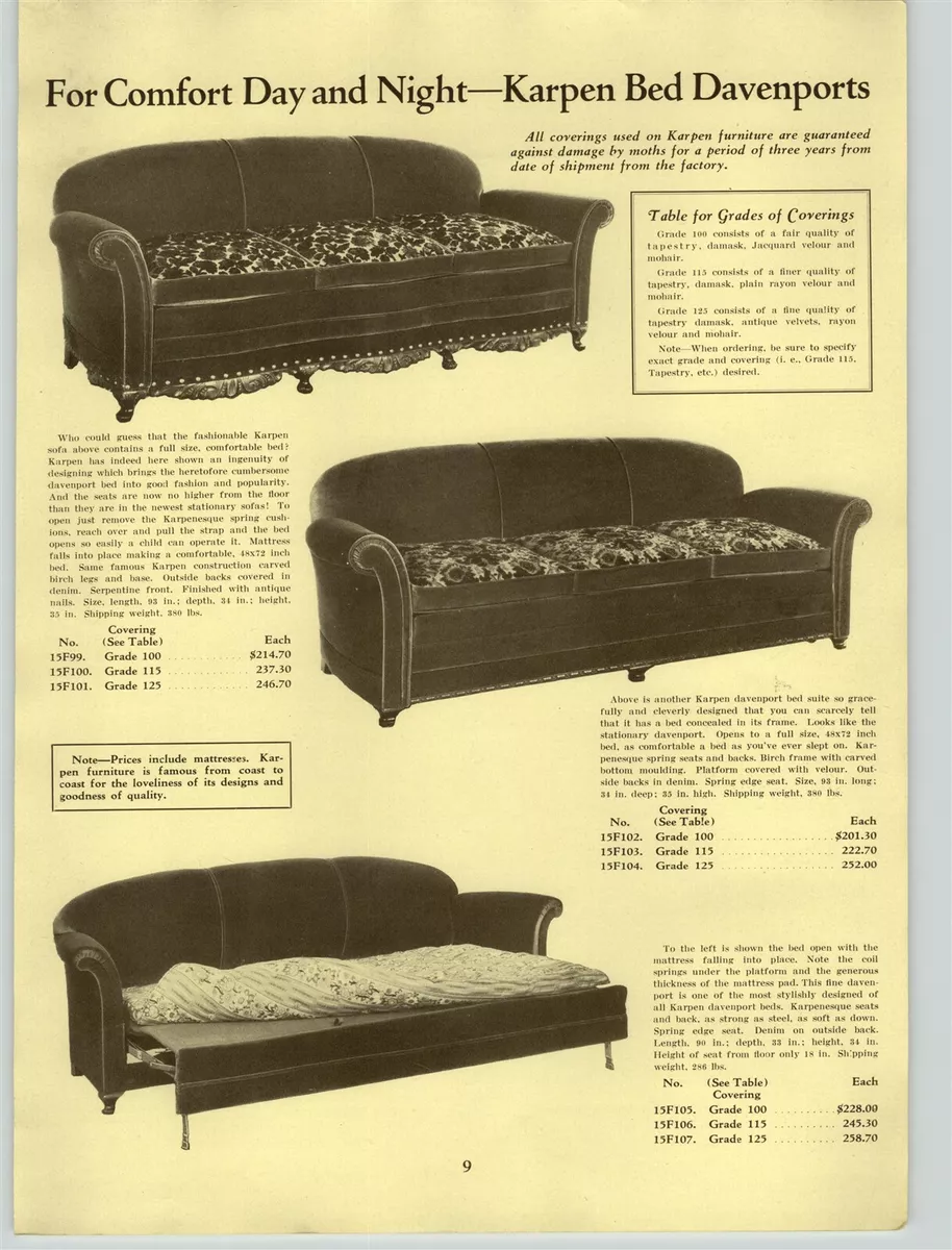 1929 Paper Ad 6 Pg Karpen Couch Sofa