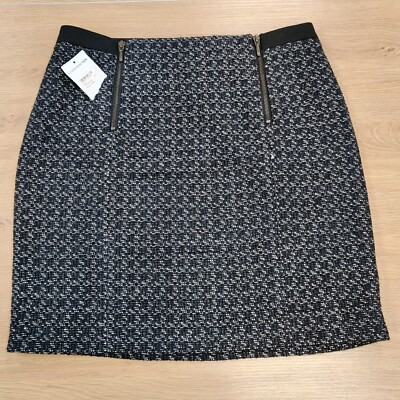 NEW Susina Tweed Pencil Skirt Zipper Accents Blue Gray Black NEW Susina Tweed Pencil Skirt Zipper Accents Blue Gray Black